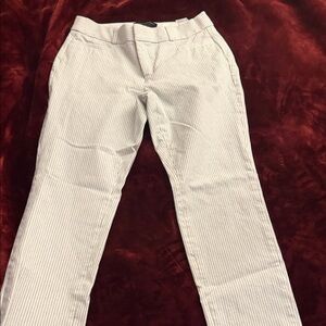 Banana Republic White Pants with Navy Pinstripes